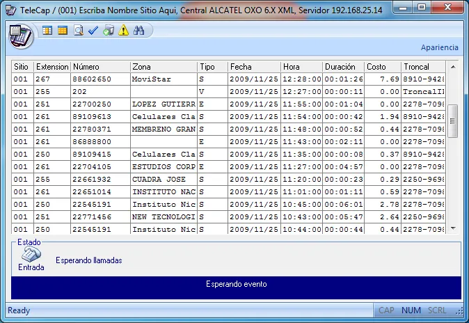 Teletax: monitoreo de llamadas en tiempo real
