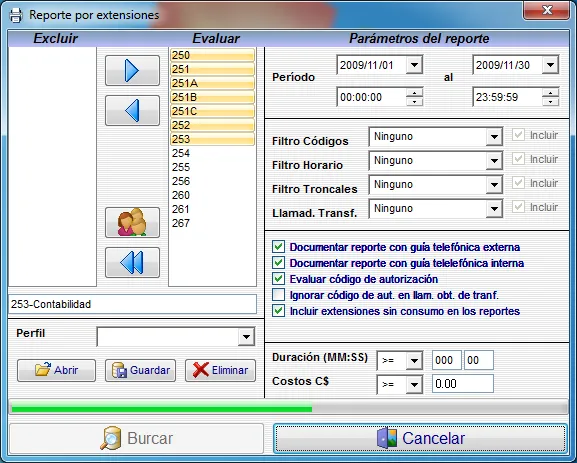 Pantalla de Teletax con reportes de llamadas